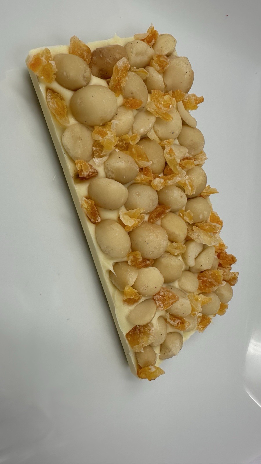 White handmade chocolate bar with Macadamia & Tangerine unique taste 100g!