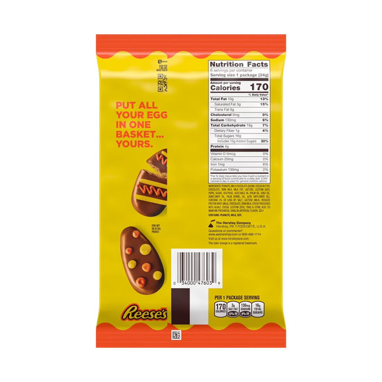 REESE’S Milk Chocolate Peanut Butter Eggs 6 Pack Easter Basket Candy