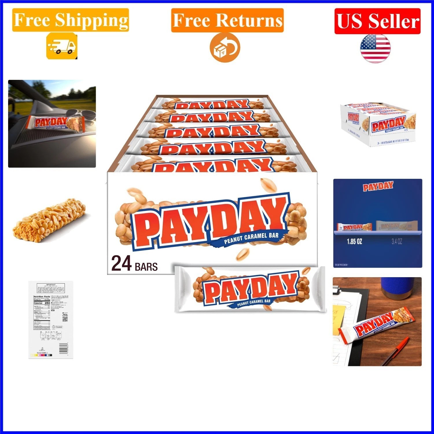 Peanut Caramel Candy Bars, 24 Count, Gluten-Free, 1.85 oz Each