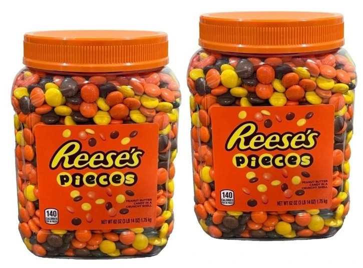 2-PACK Reese’s Pieces Peanut Butter Candy 62 oz each Jar Bulk Party Candy