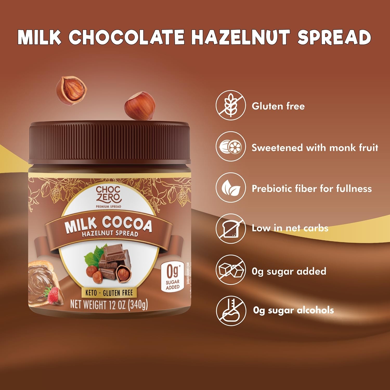 Guilt-Free Milk Chocolate Hazelnut Spread – Sweetened with Monk Fruit, 12 oz