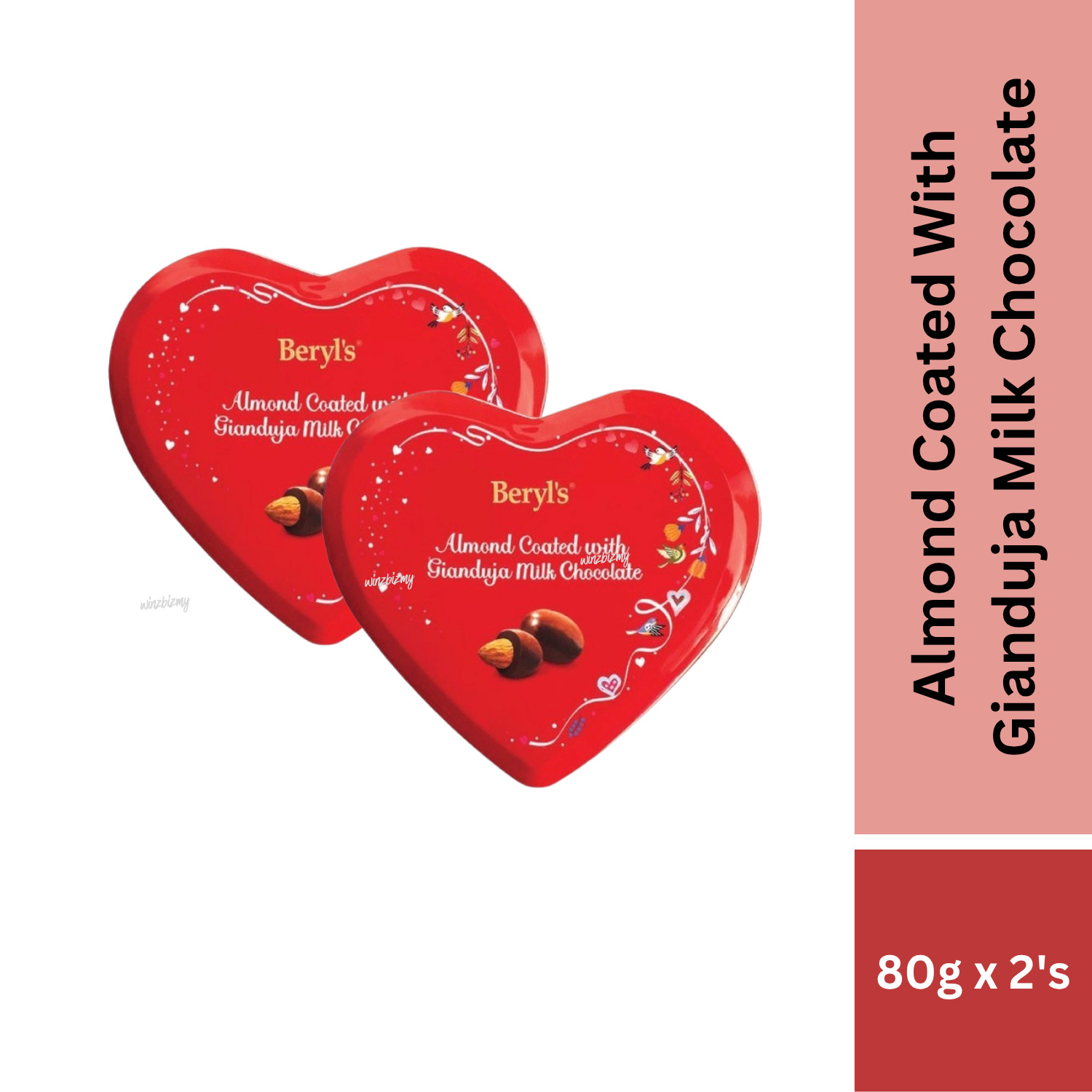 BERYL’S Almond Milk Chocolate Coated With Gianduja Milk Heart Tin Premium Halal