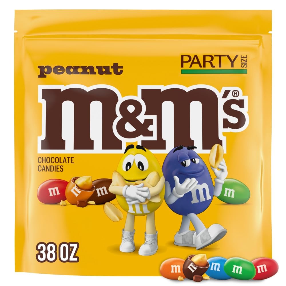 M&M’S Peanut Milk Chocolate Candy Bulk Pack, Party Size, 34 oz
