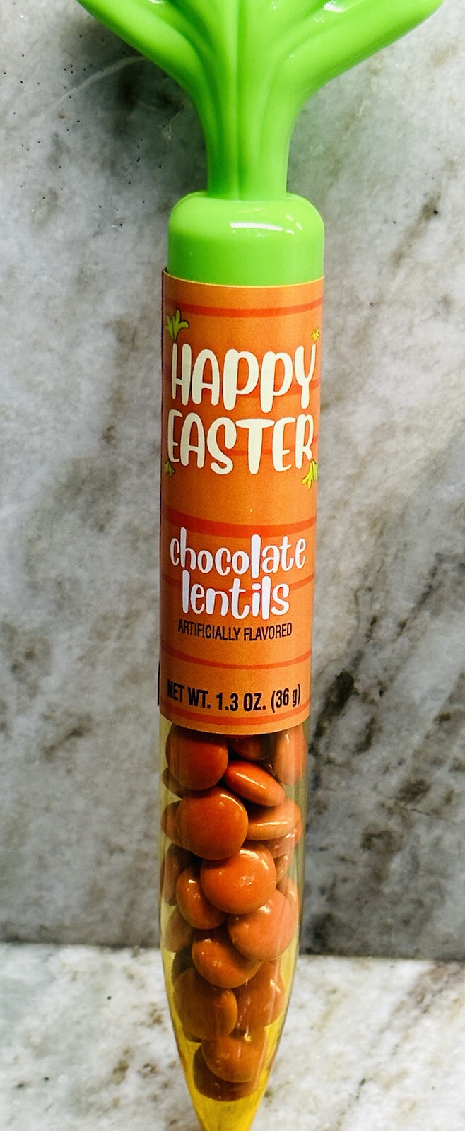 CARROT TUBES WITH ORANGE CHOCOLATE LENTILS 1.3 Oz 36gm Happy Easter