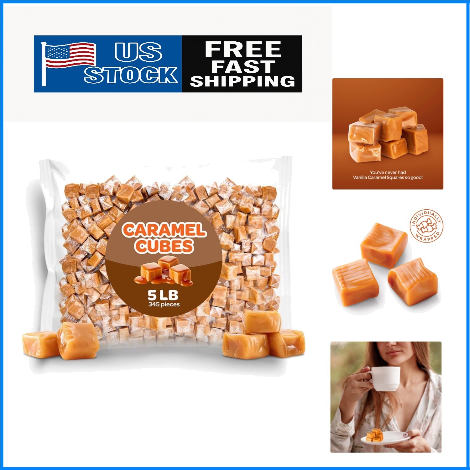 Individually Wrapped Vanilla Caramels – Bulk 5 lb Pack for Treats and Gifts
