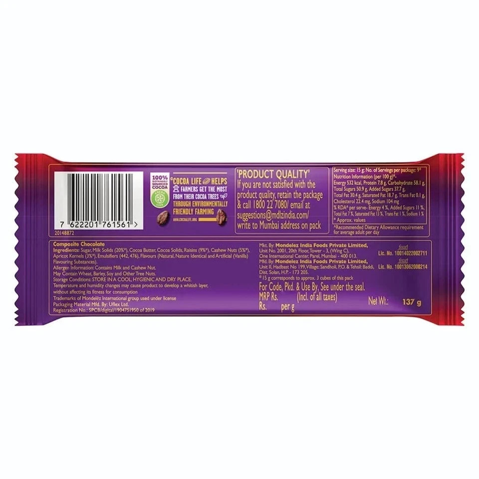Cadbury Dairy Milk Silk Fruit and Nut Chocolate Bar, Free Shipping World Wide