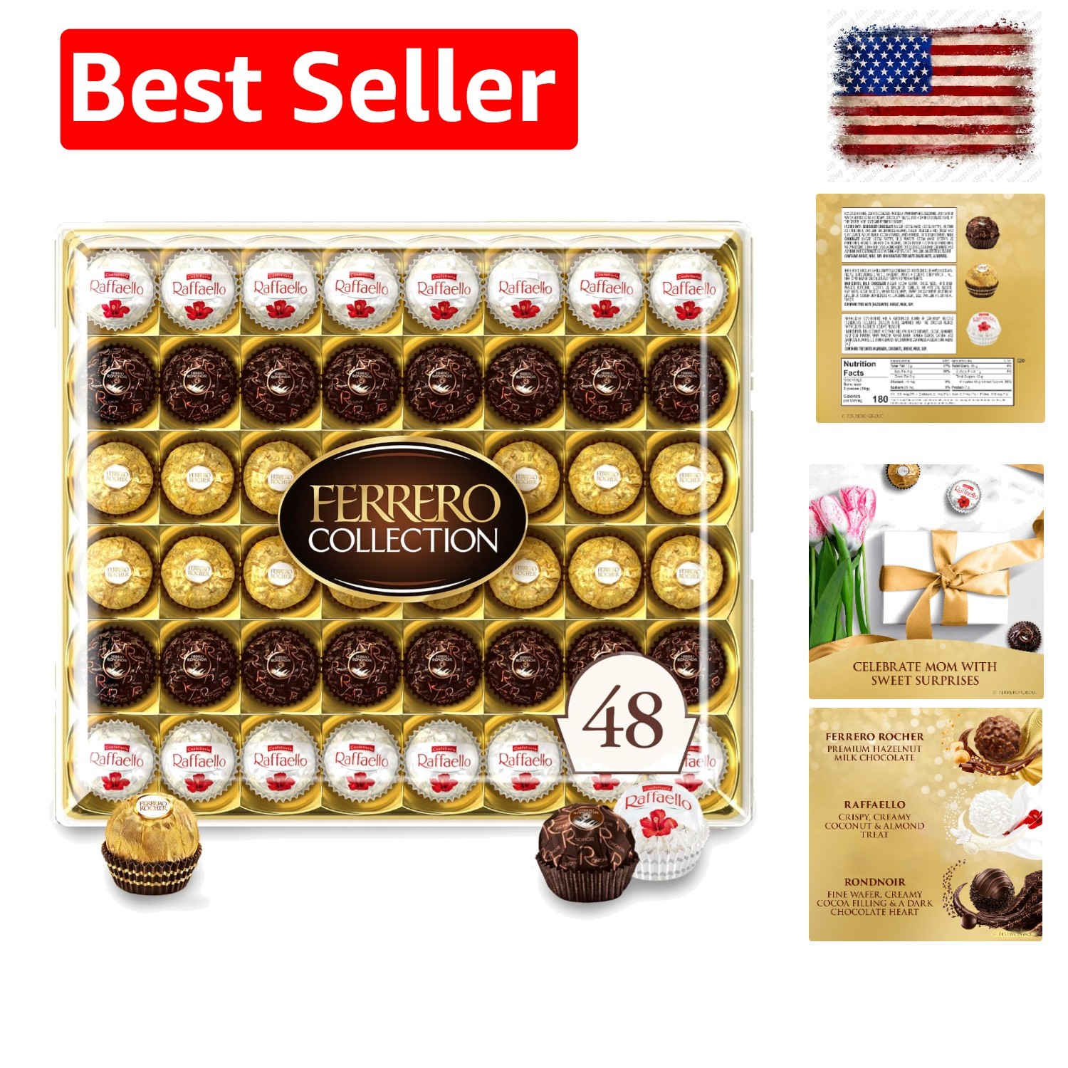 Collection, Assorted, Hazelnut, Dark Chocolate and Coconut, 48 Count Treats…