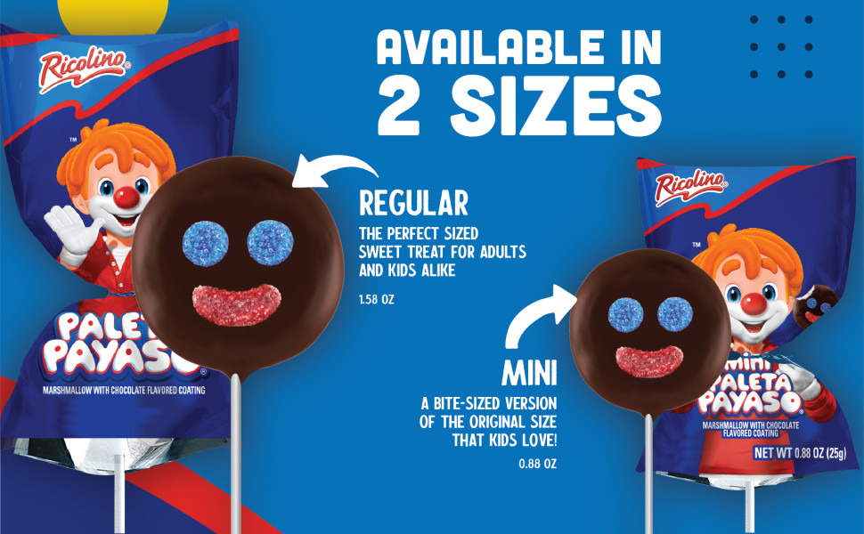 Ricolino Paleta Payaso Lollipops: Chocolate & Marshmallow, Box of 15 treats