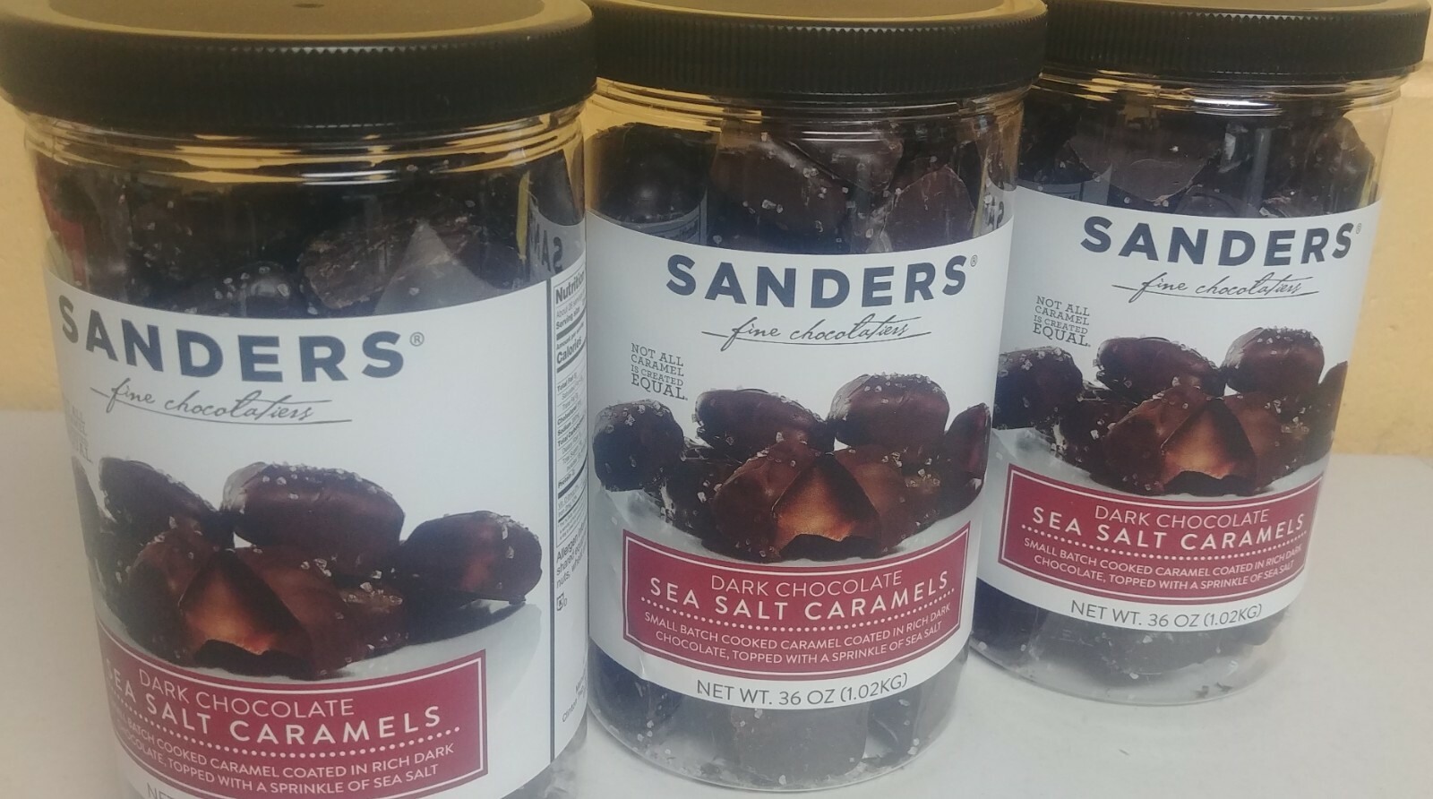 Sanders Dark Chocolate Sea Salt Caramels 36 oz-3 jars