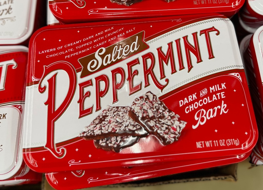SALTED Handmade Layers Dark White Chocolate Peppermint Bark 11oz Tin BB 3/7/2026