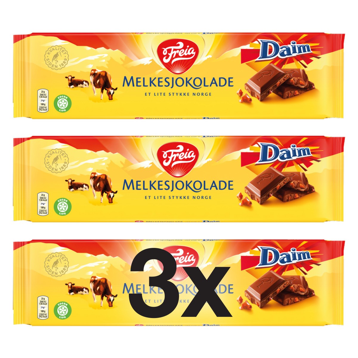 3x Freia Melkesjokolade Daim 200g – Norwegian Milk Chocolate with Daim bits