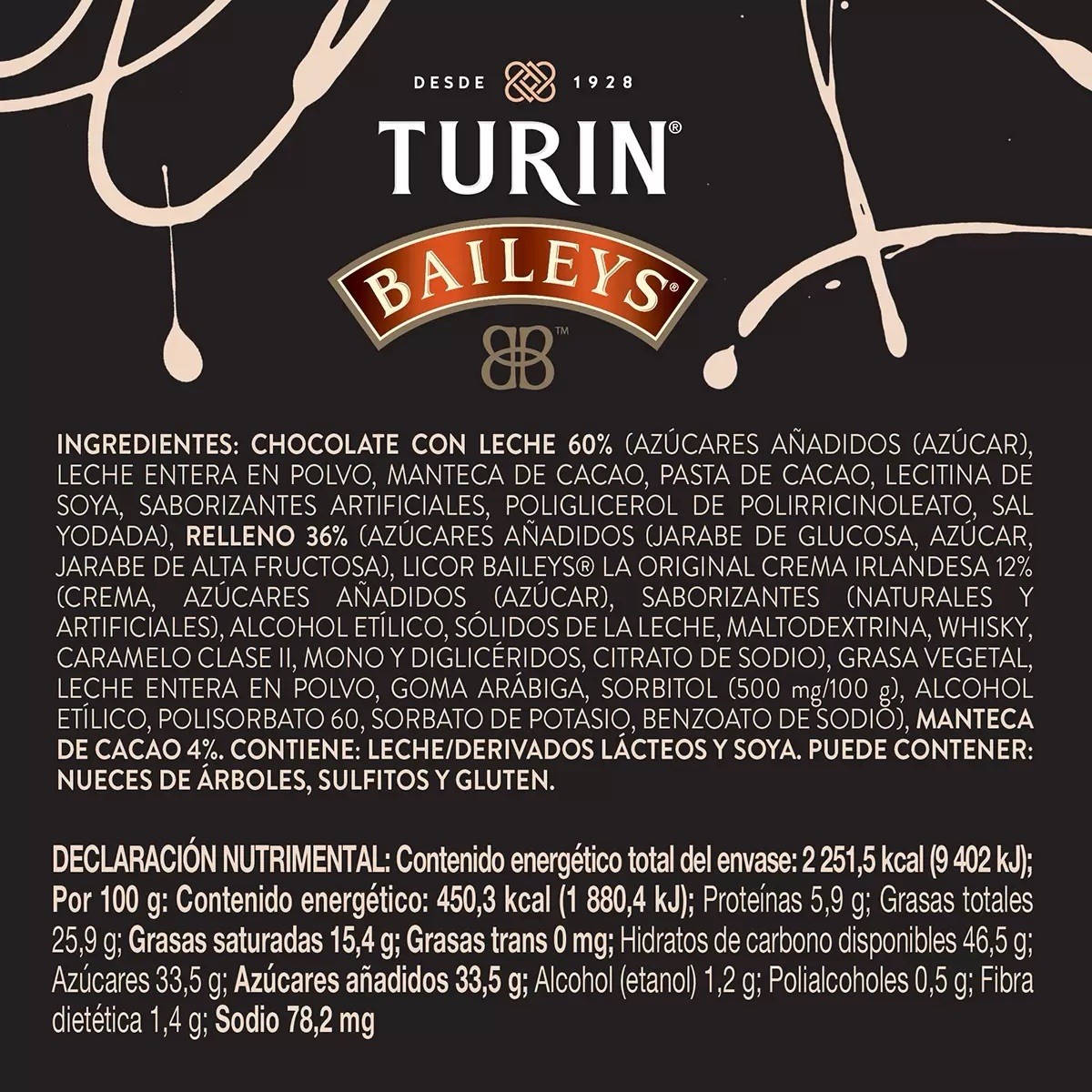 CHOCOLATES BAILEY’S CREMA IRLANDESA / Vitrolero 500g