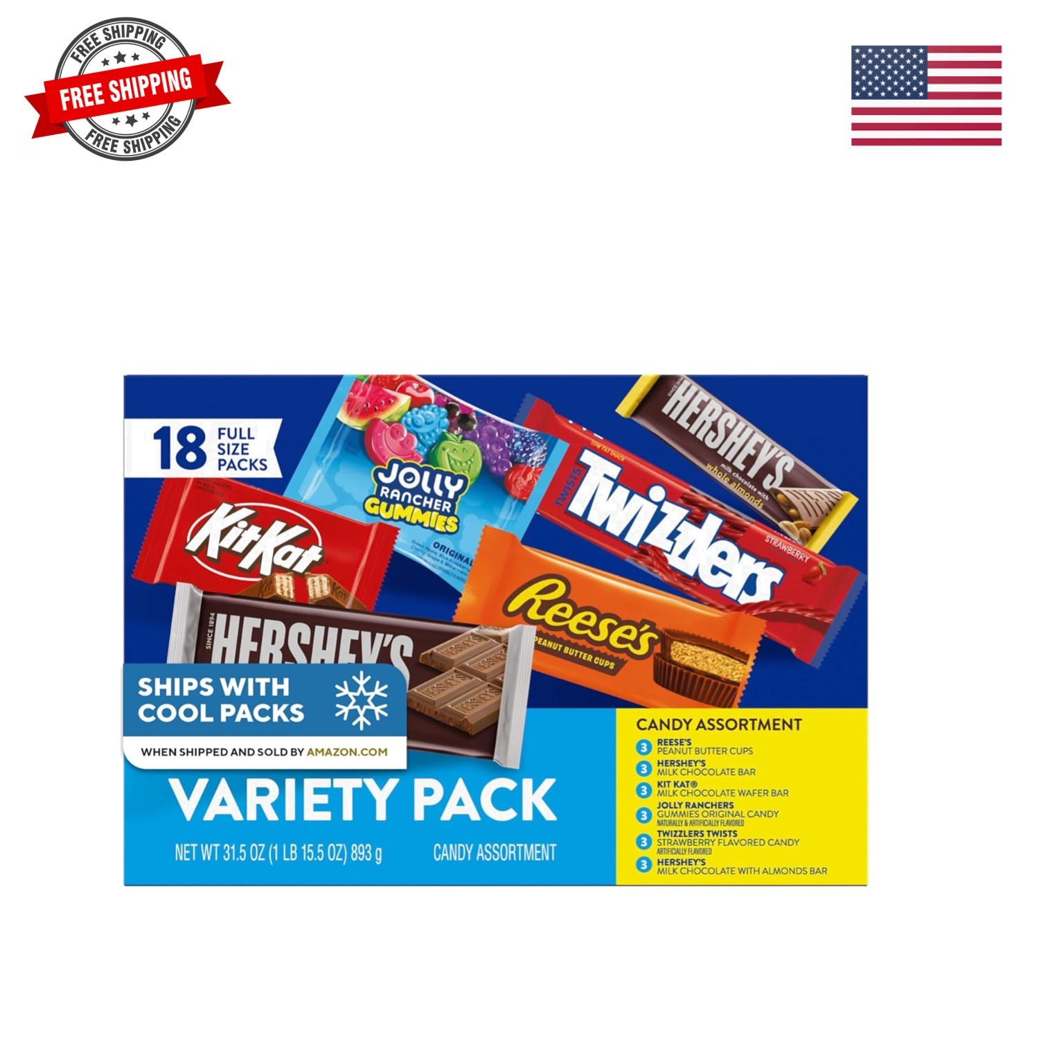 Hershey Assorted Flavored Candy Variety Pack, 31.5 oz 18 Packs | Individually…