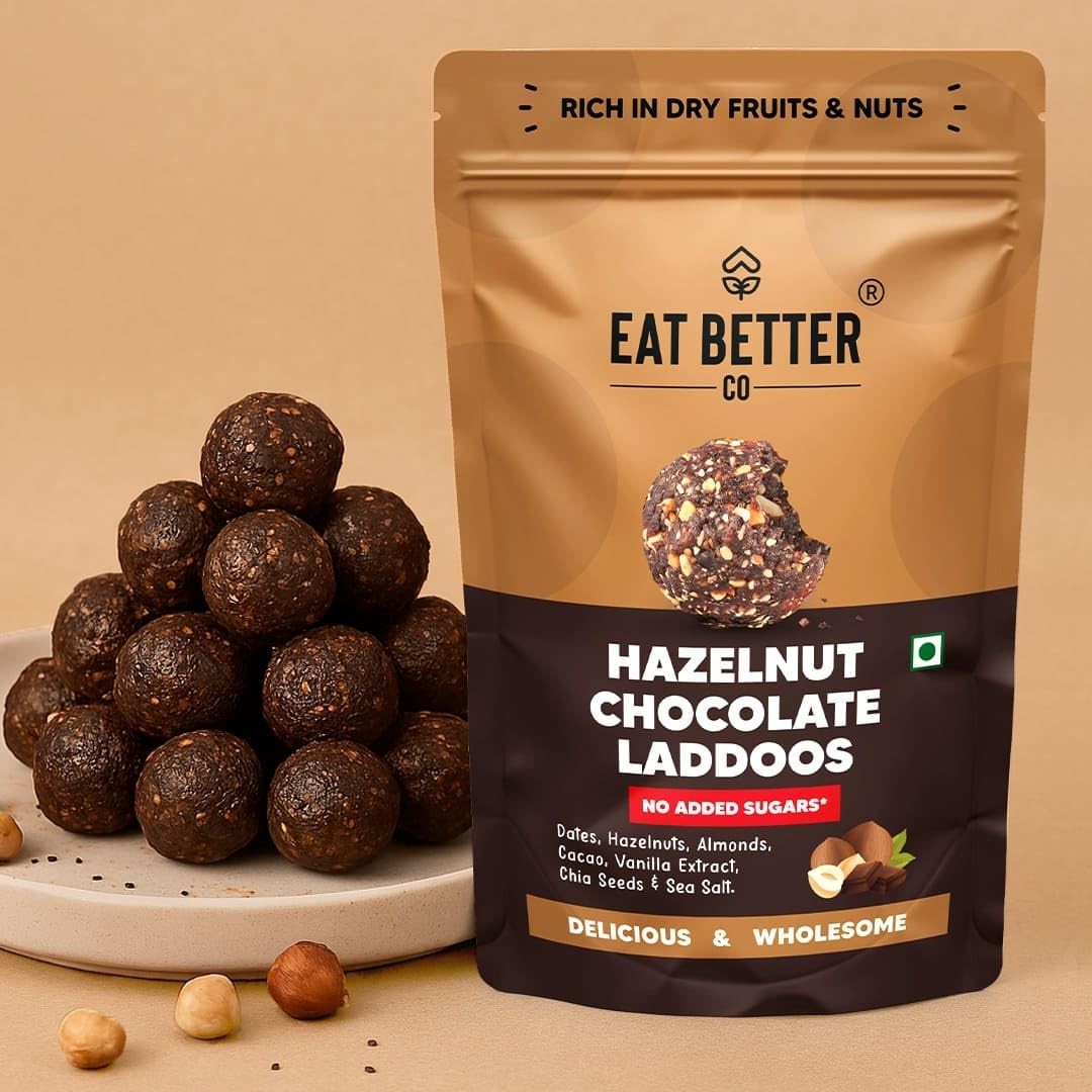 EAT BETTER CO – Hazelnut & Chocolate – Dates & Dry-Fruits Laddoos – Pack of 20