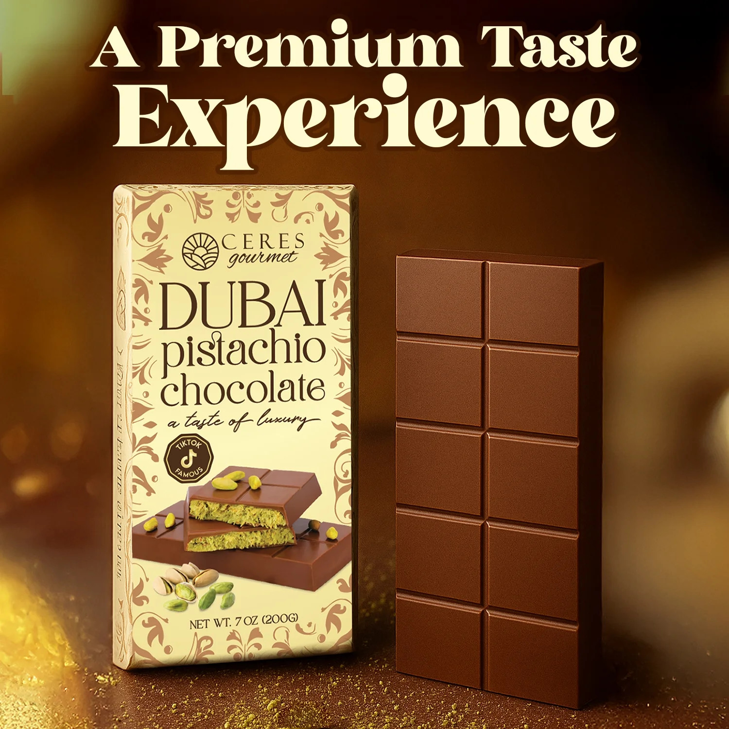 Ceres Gourmet Dessert Dubai Chocolate Pistachio Kunafa Bar 7oz
