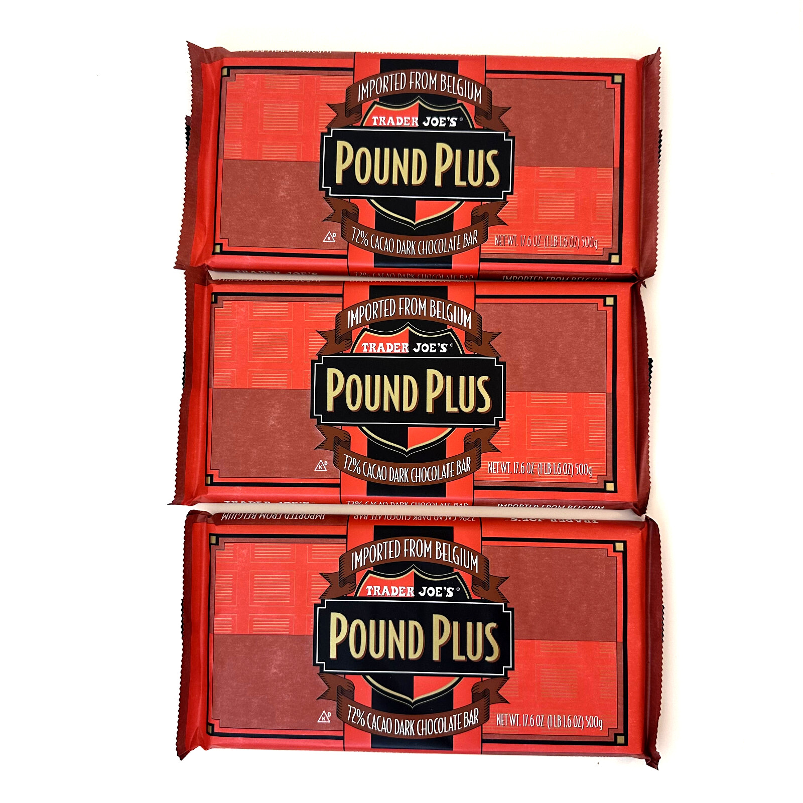 3 X Trader Joe’s Pound Plus Belgium 72% Cacao Dark Chocolate Bars 3 HUGE PACKS