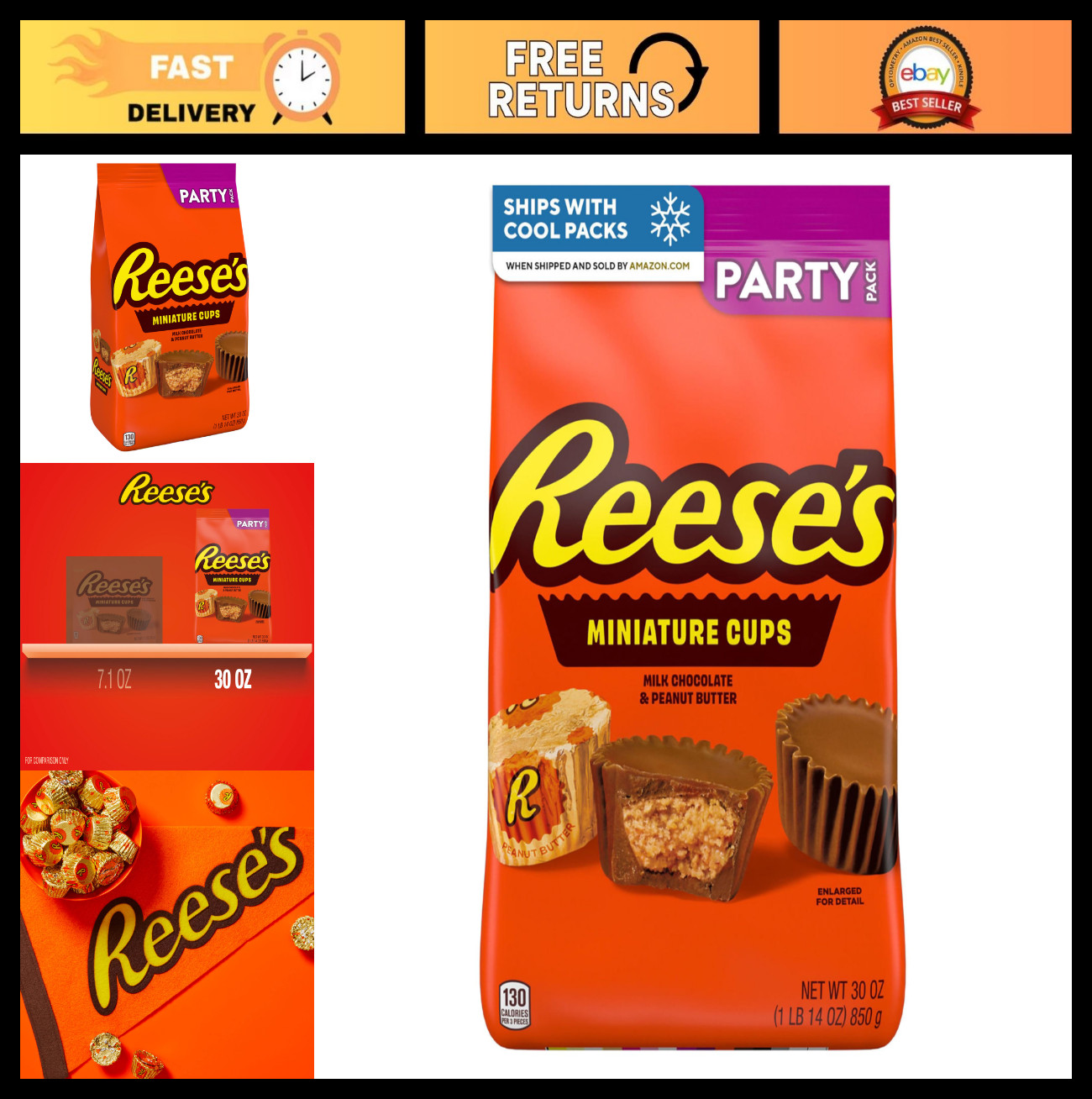 Milk Chocolate Peanut Butter Cups Miniatures – 30 oz Party Candy Pack Treats