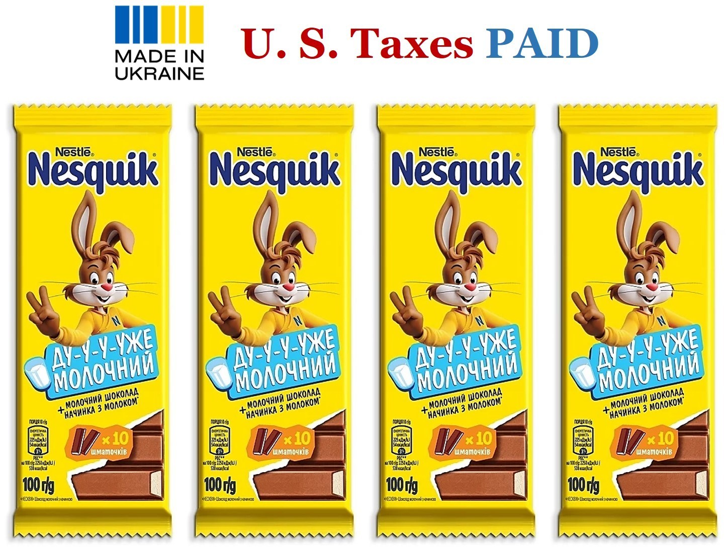 4 Packs Nestle Nesquik Milk Chocolate Bars 100 g Milk Filling Made in Ukraine