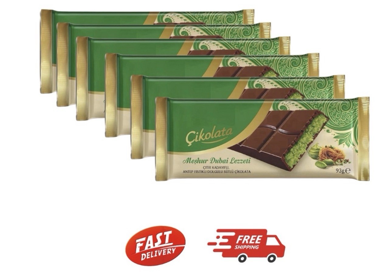 Ülker Çikolata Dubai Pistachio Filled Chocolate 93g – 6 Pack