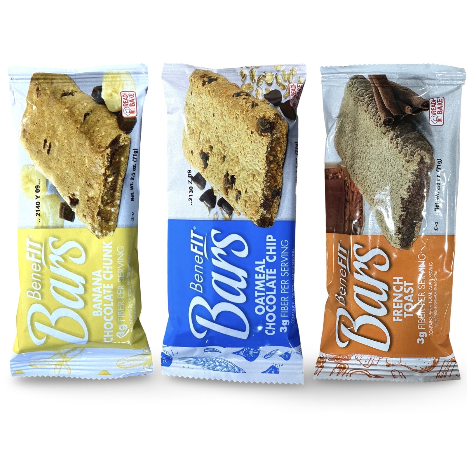 3 Flavor Benefit Bar Variety Featuring Banana Chocolate Chunk, Oatmeal Chocolate