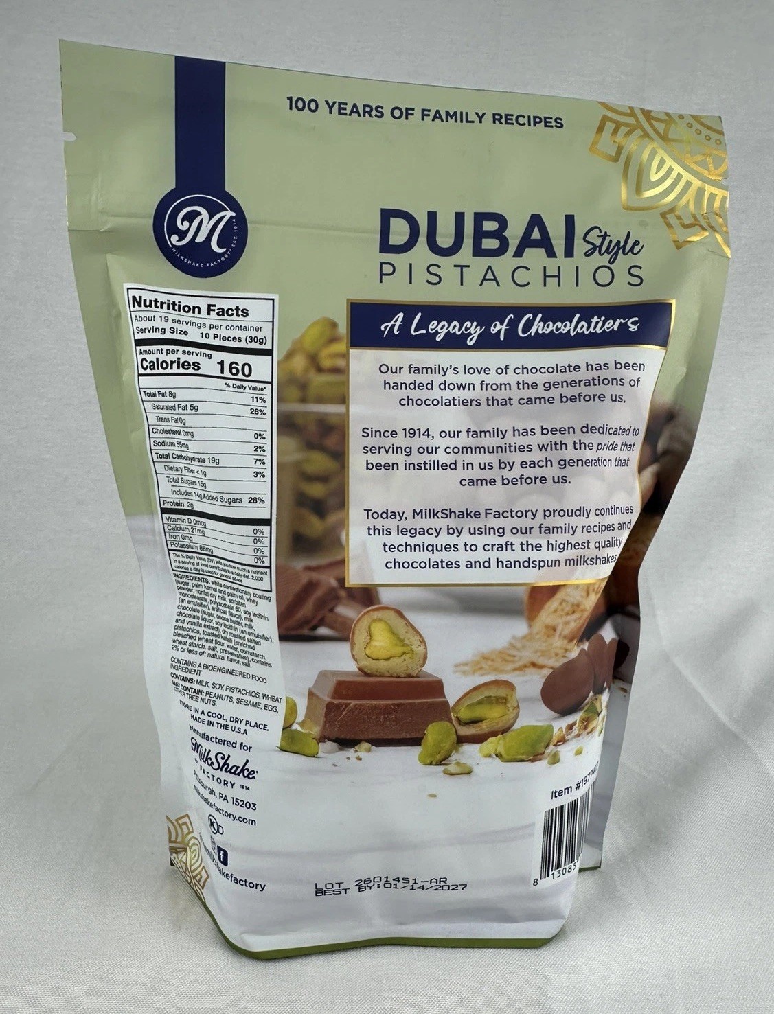 Dubai Style Pistachios 20oz Milk Chocolate Pistachio Creme Kataifi | New