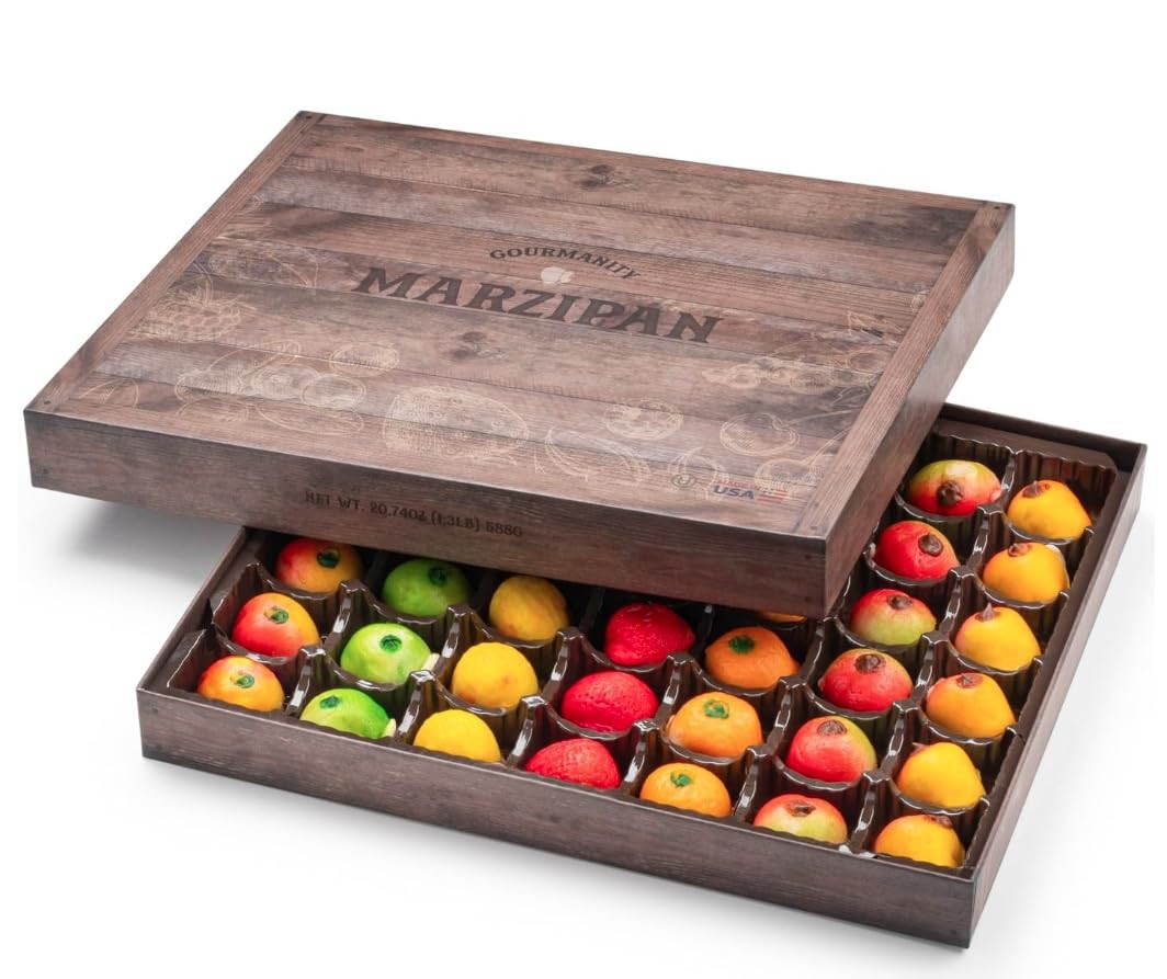 Marzipan Candy Gift Box, 42 Delicious Marzipan Fruit Shaped Pieces, Gourmet Cand
