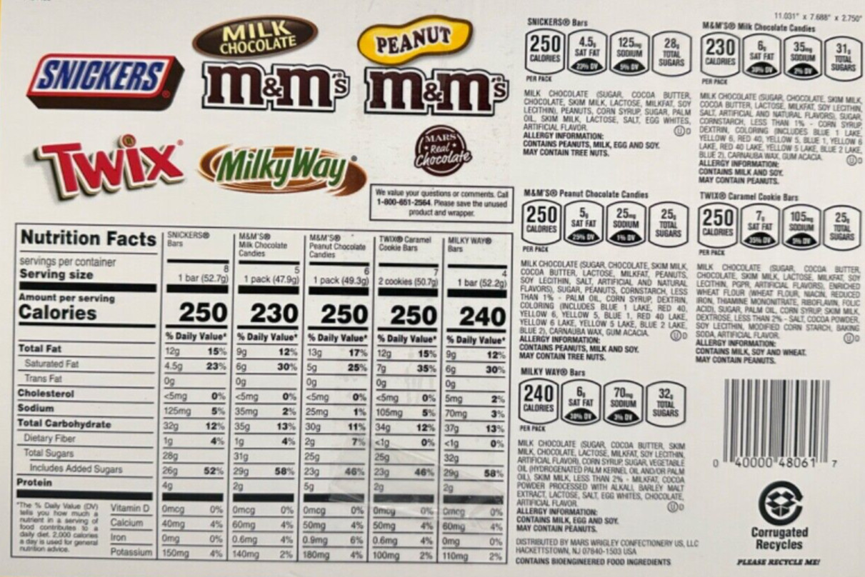 30 M&M’s Chocolate Candy Full-Size Bars – Twix, Snickers, Milky Way, M&M’s