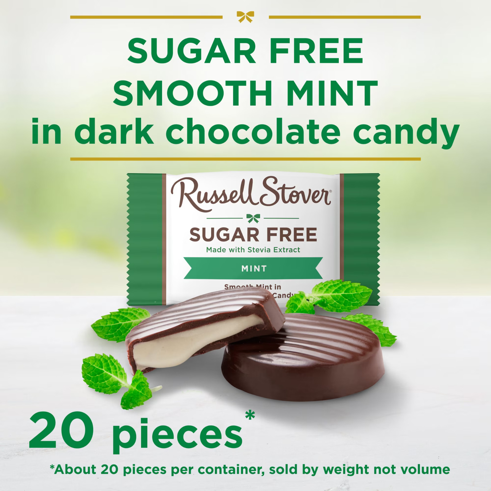 RUSSELL STOVER Sugar Free Dark Chocolate Mint Candy, 10 oz. bag- Free Shipping