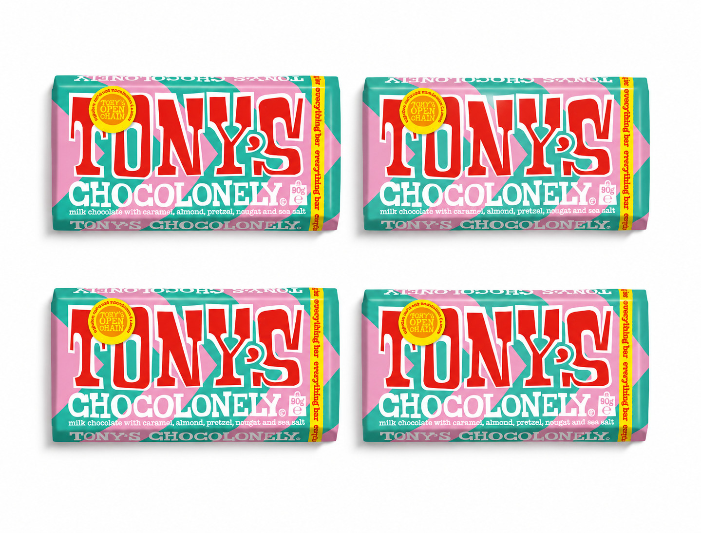 Tony’s 90g Chocolonely Milk Chocolate Bar pack of 4 bars 90g each