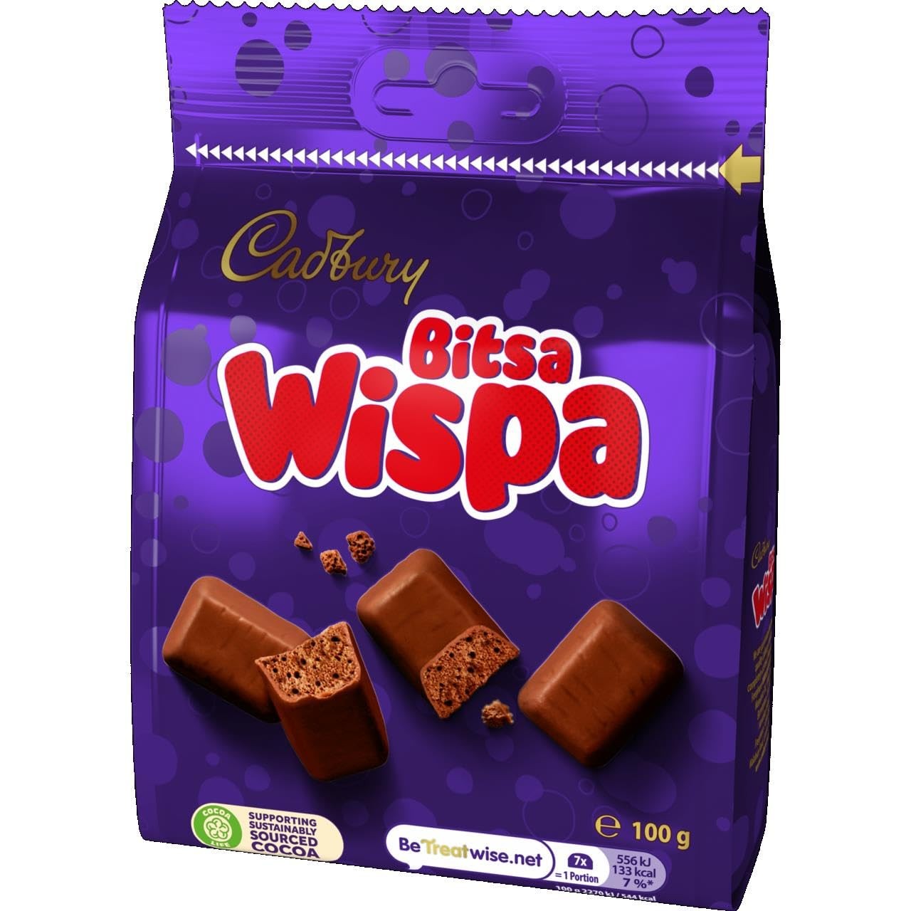 Cadbury Milk Chocolate Wispa Bitsa, Sharing Bag, Bite Size Treats, 100 g (P