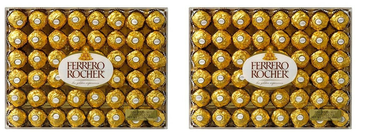 2 Packs Ferrero Rocher Fine Hazelnut Chocolates 48 ct, 21.2 oz Each, Total 96 ct