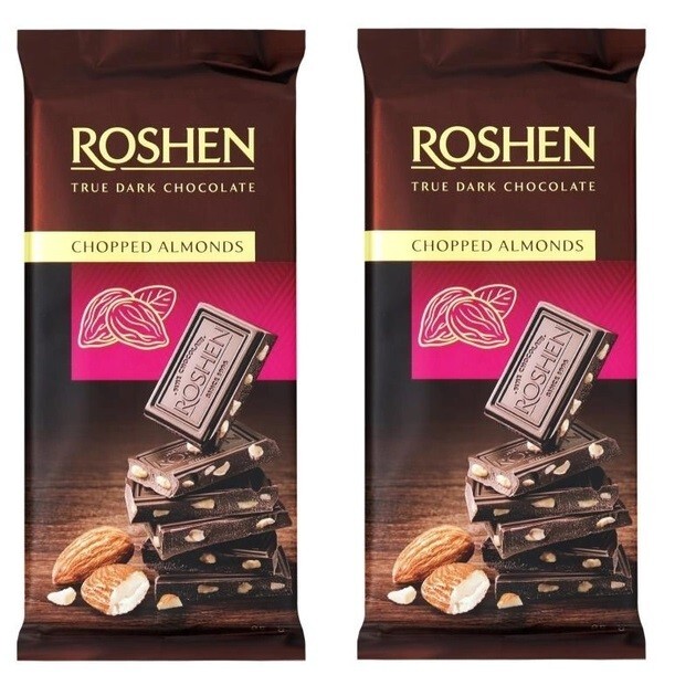 Roshen Ukrainian Bars True Dark Chocolate With Salted Crushed Almonds 85gx2pcs