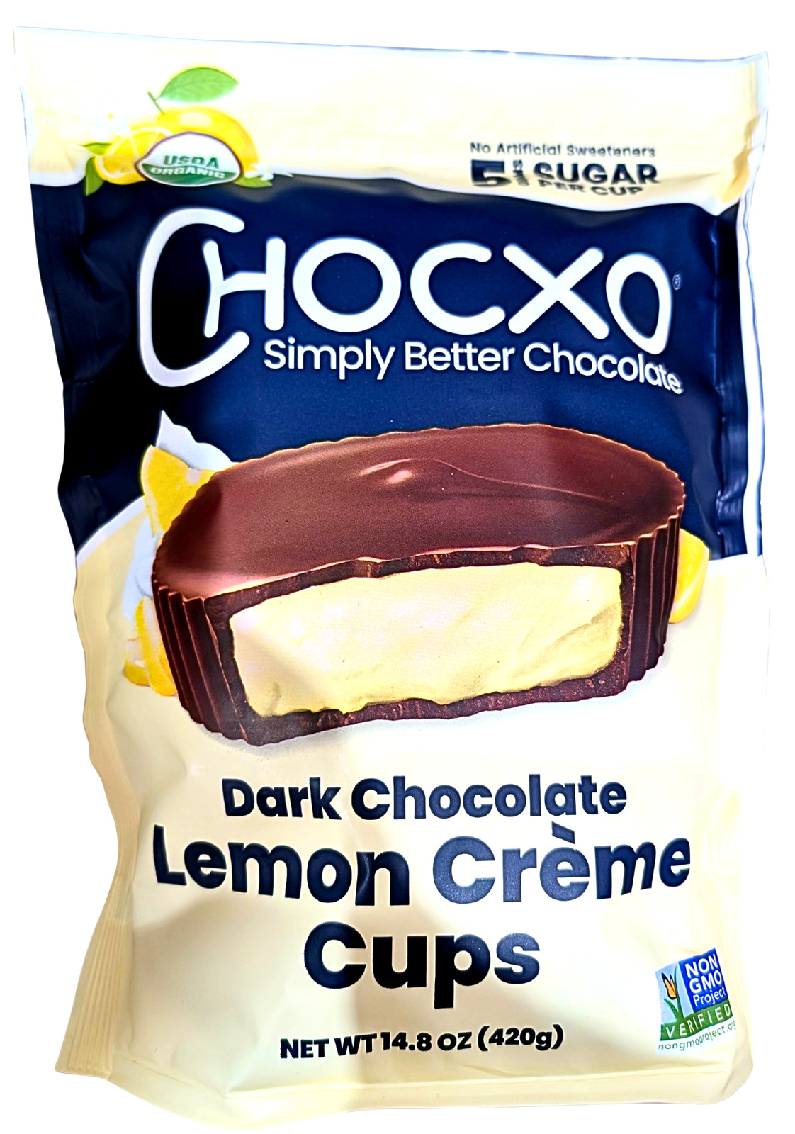 ChocXO Organic Dark Chocolate Lemon Crème Cups 14.8 Oz Bag EXP 06/2027