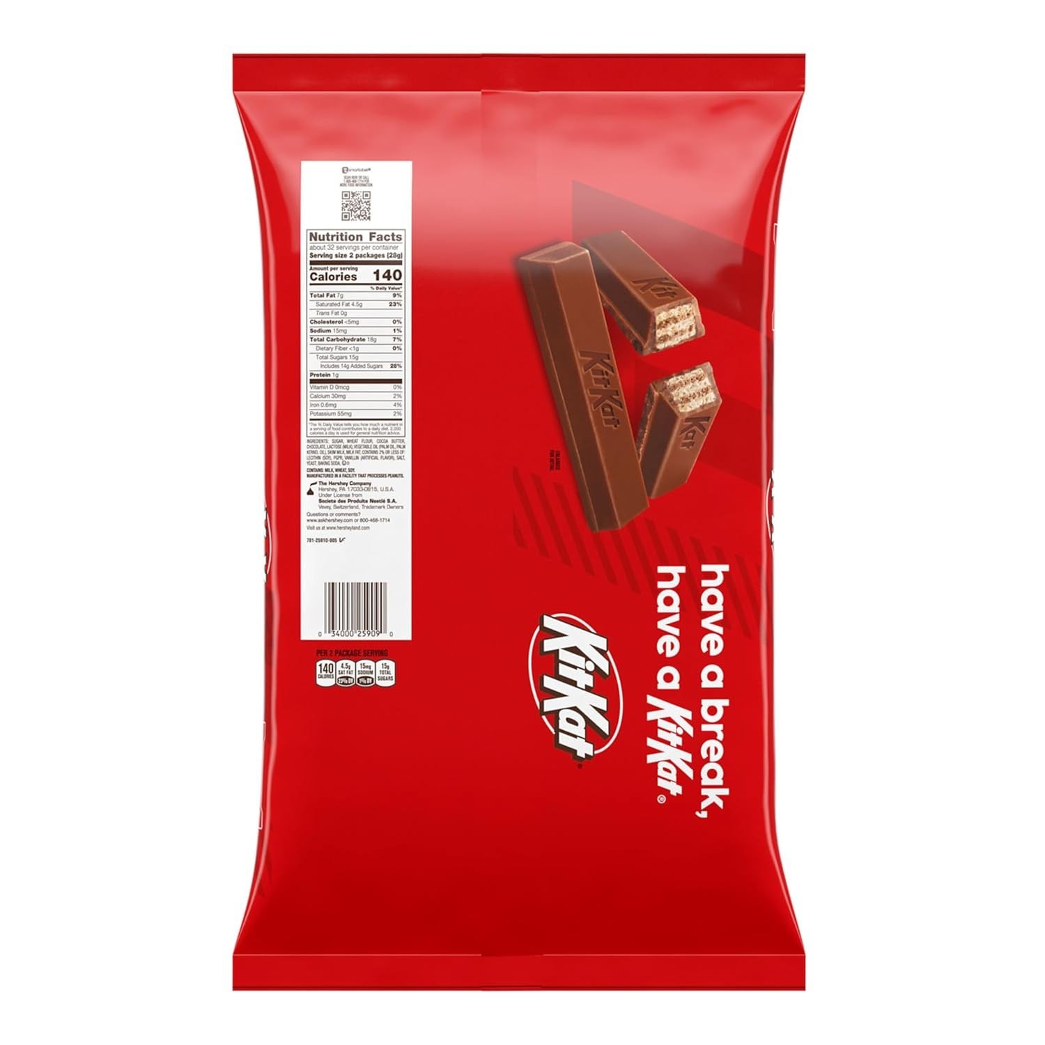 Bulk 2 Pound KIT KAT Milk Chocolate Wafer Snack Size Candy Bars 32 Ounce