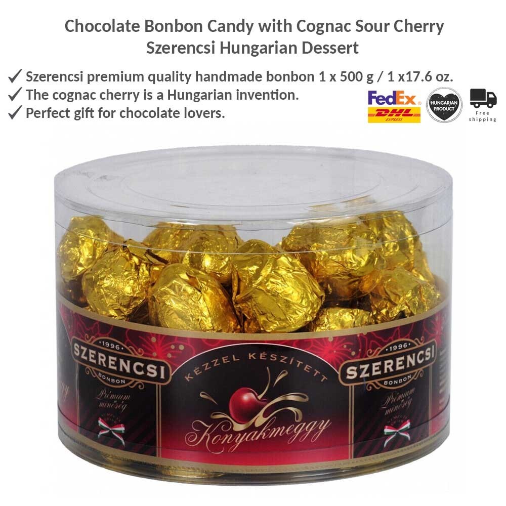 Chocolate Bonbon Candy with Cognac Sour Cherry Szerencsi Hungarian Dessert 500g