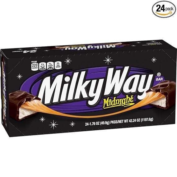 Milky Way Midnight Dark Chocolate Bars 24 Pack Full Size 1.76oz Candy Bulk