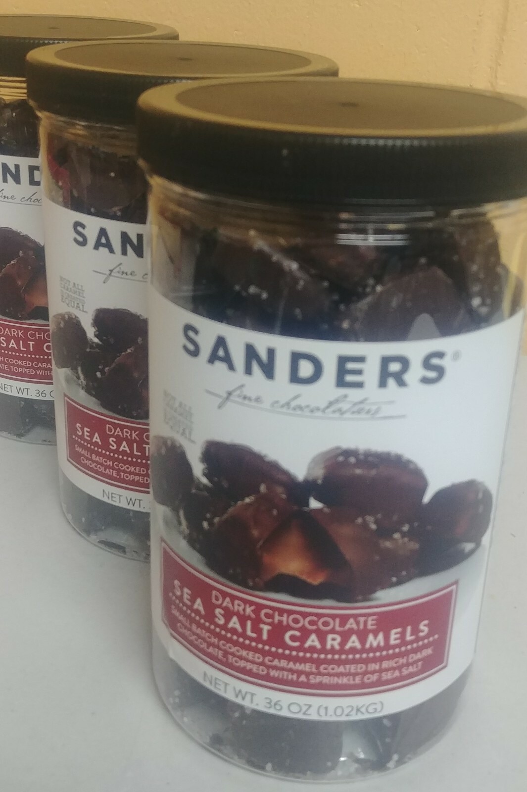 Sanders Dark Chocolate Sea Salt Caramels 36 oz-3 jars