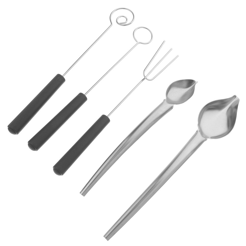 5Pcs Reusable Stainless Steel Chocolate Dipping Fork and Decorative Spoons Set