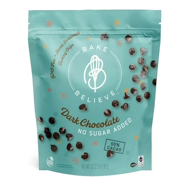 Bake Believe Dark Chocolate Baking Chips 32 oz Keto Friendly No Sugar Added