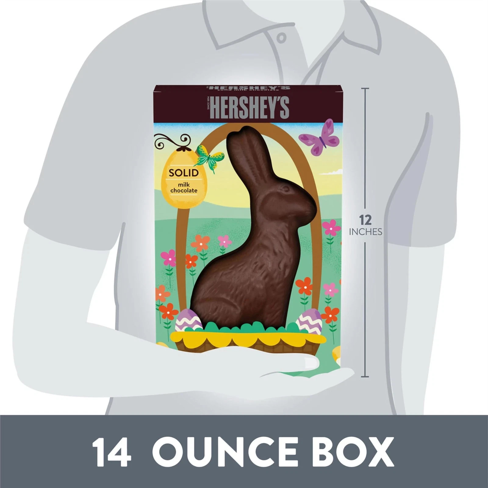 HERSHEY’S Solid Milk Chocolate Bunny, Easter 14 Oz. (Pack of 1), brown EXP 3/27