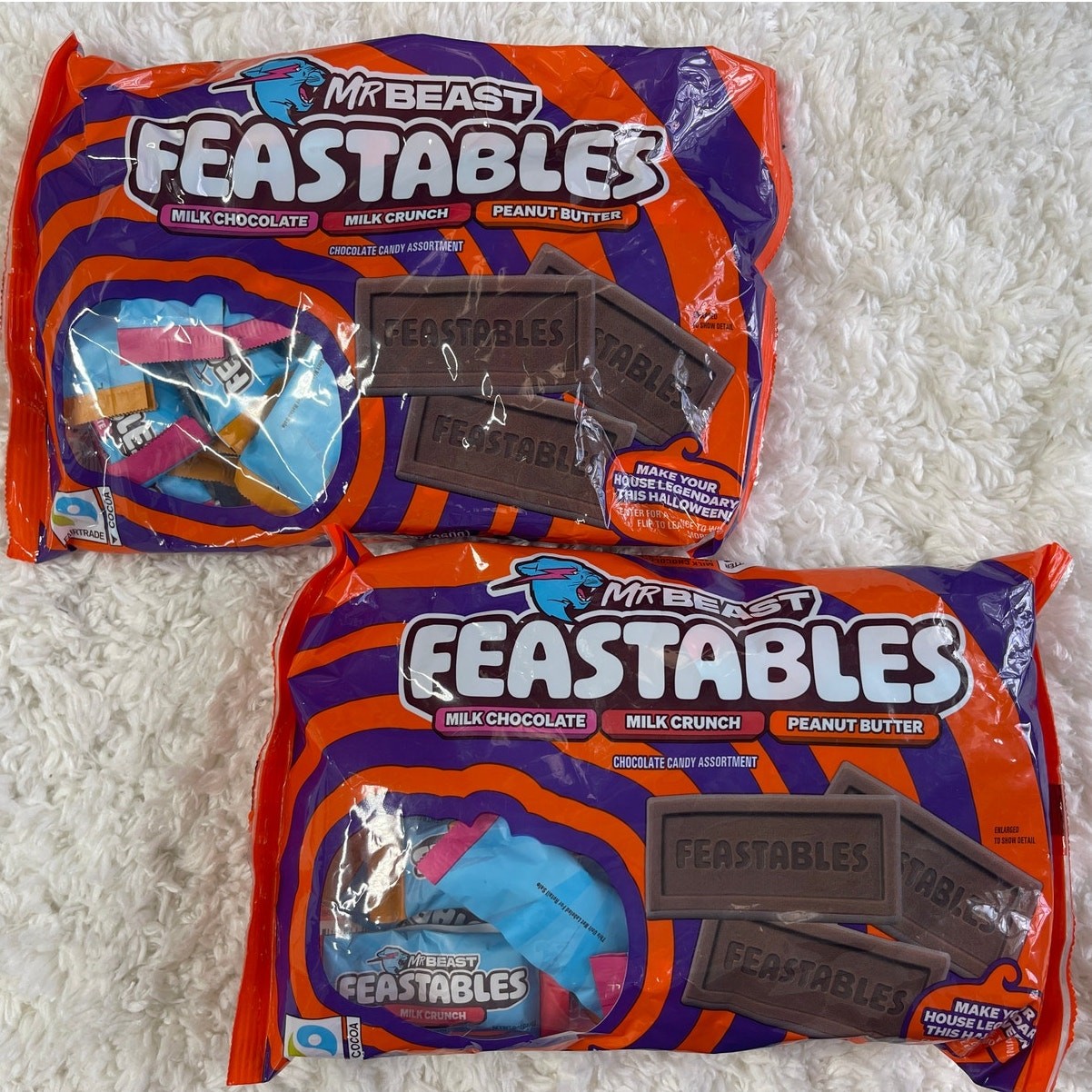 Mr Beast Feastables Chocolate Candy Assortment Lot of 2 Bags NEW Halloween Yummy