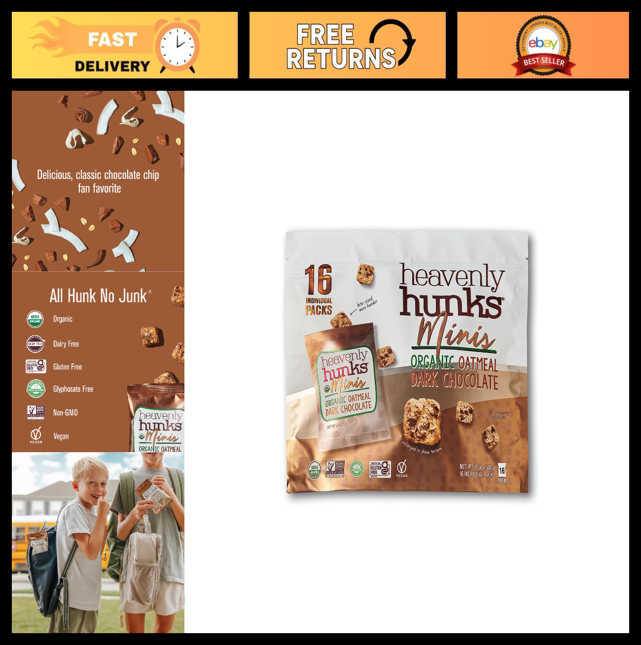 Organic Oatmeal Dark Chocolate Chip Mini Cookies – 1.2oz Bags, 16 Pack