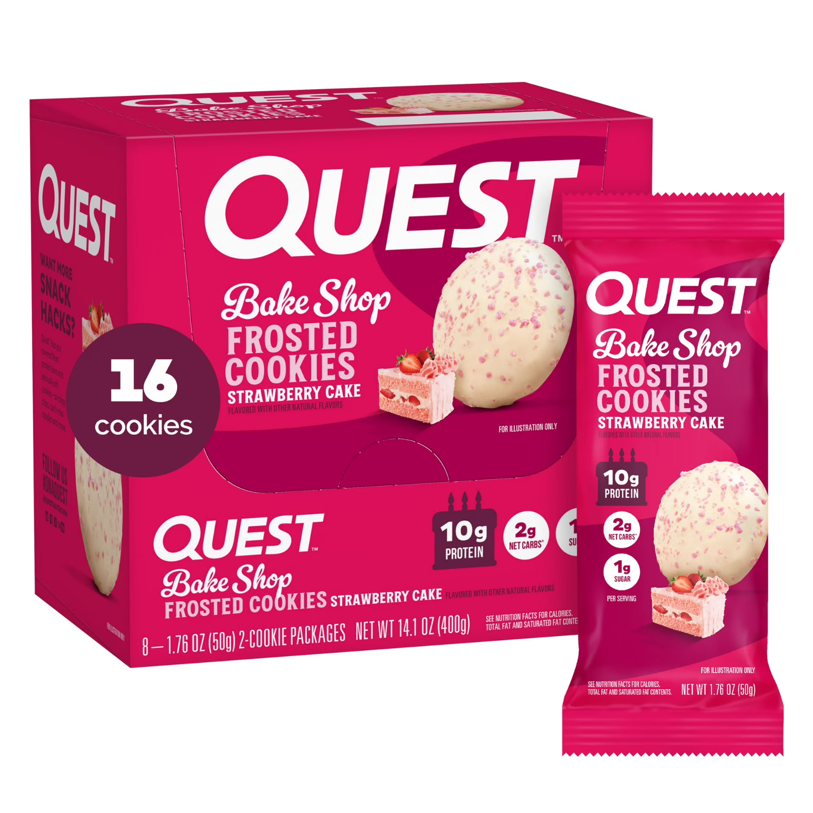 Quest Bake Shop Frosted Strawberry Cake Cookies 8 ct 1.76 oz Packs