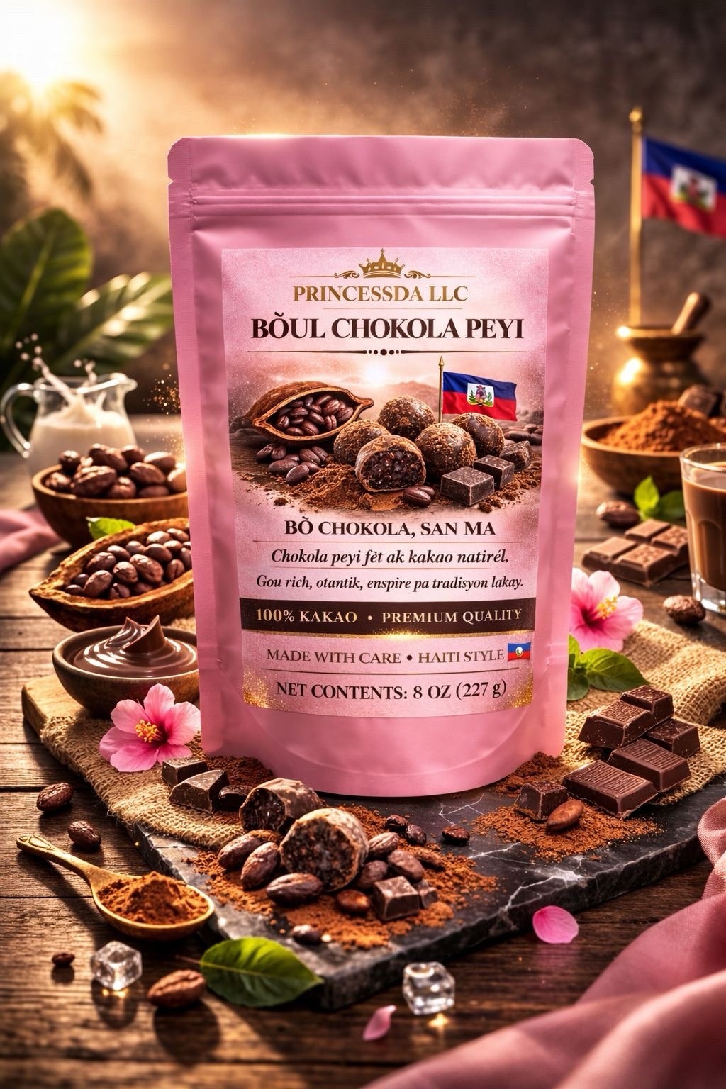 Princessda LLC Boul Chokola Peyi 100% Kakao Haiti Style Dark Chocolate 227g