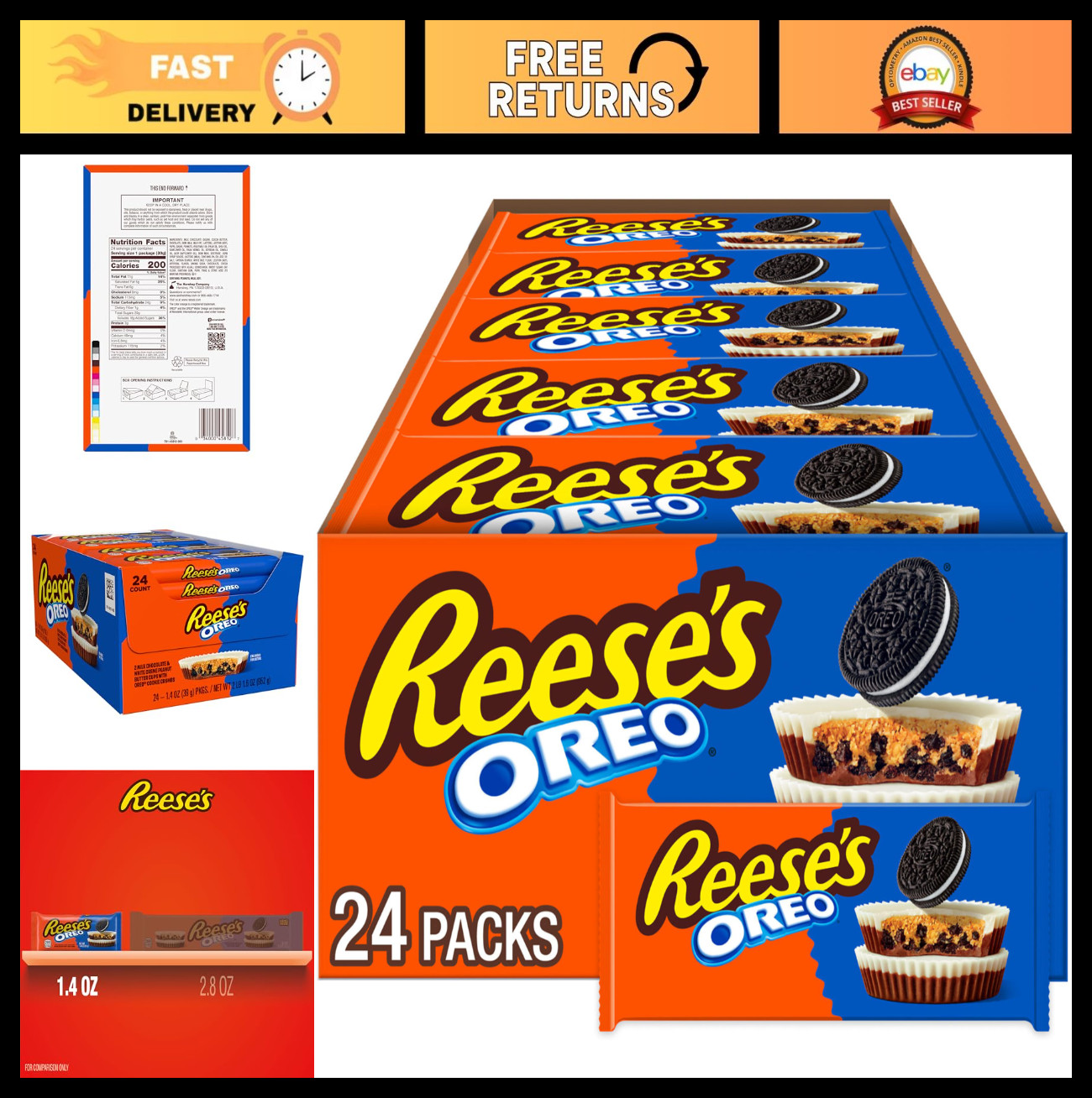 Milk Chocolate & White Creme Peanut Butter Cups, 24 Count Candy Packs, 1.4 oz