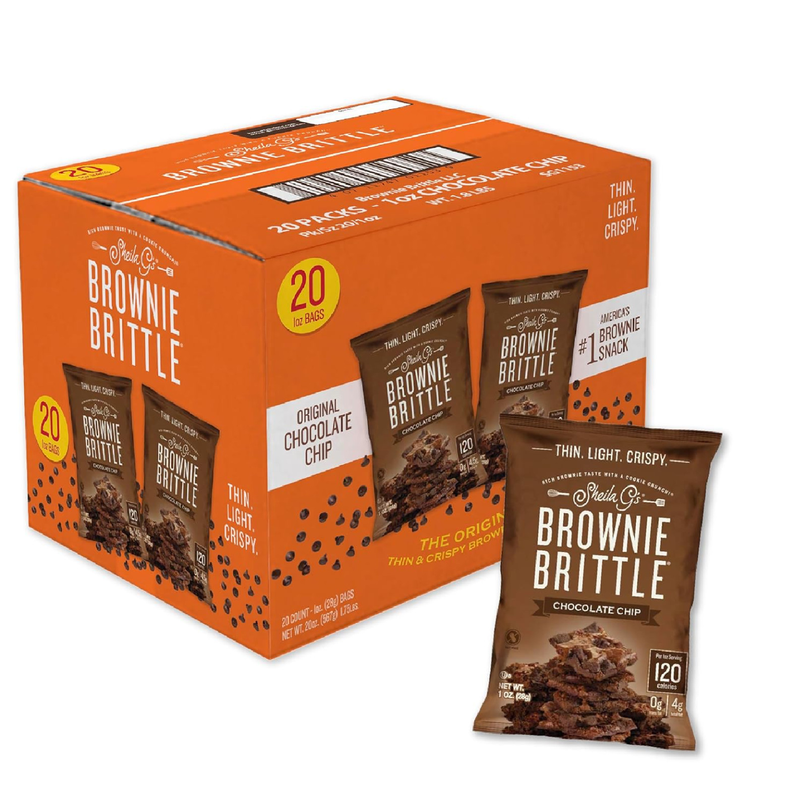 Sheila G’s Brownie Brittle Original Chocolate Chip Thin and Crispy Sweet Snacks