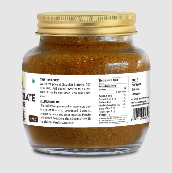 Chocolate Latte Powder Drink Sugar Free Natural Herbs Cocoa Beans-150GM