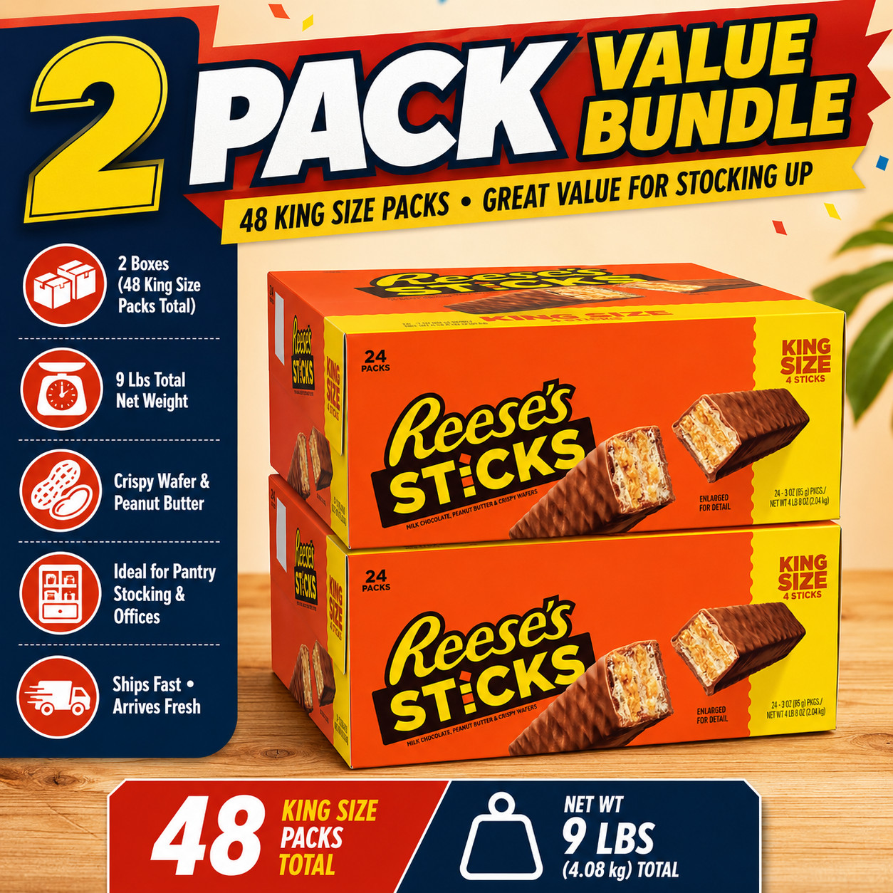 2 Pack Reese’s Sticks, King Size, 3 oz, 24-count