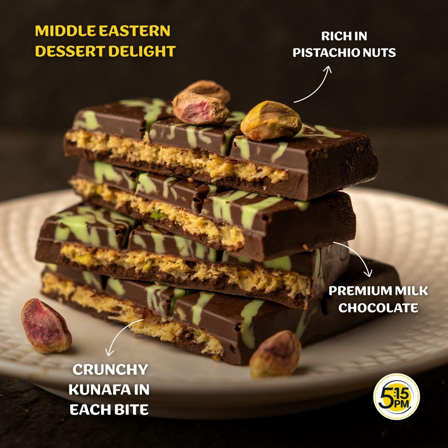 5:15PM Dubai Kunafa Chocolate Bar 120gm | Pistachio Milk Chocolate Dessert