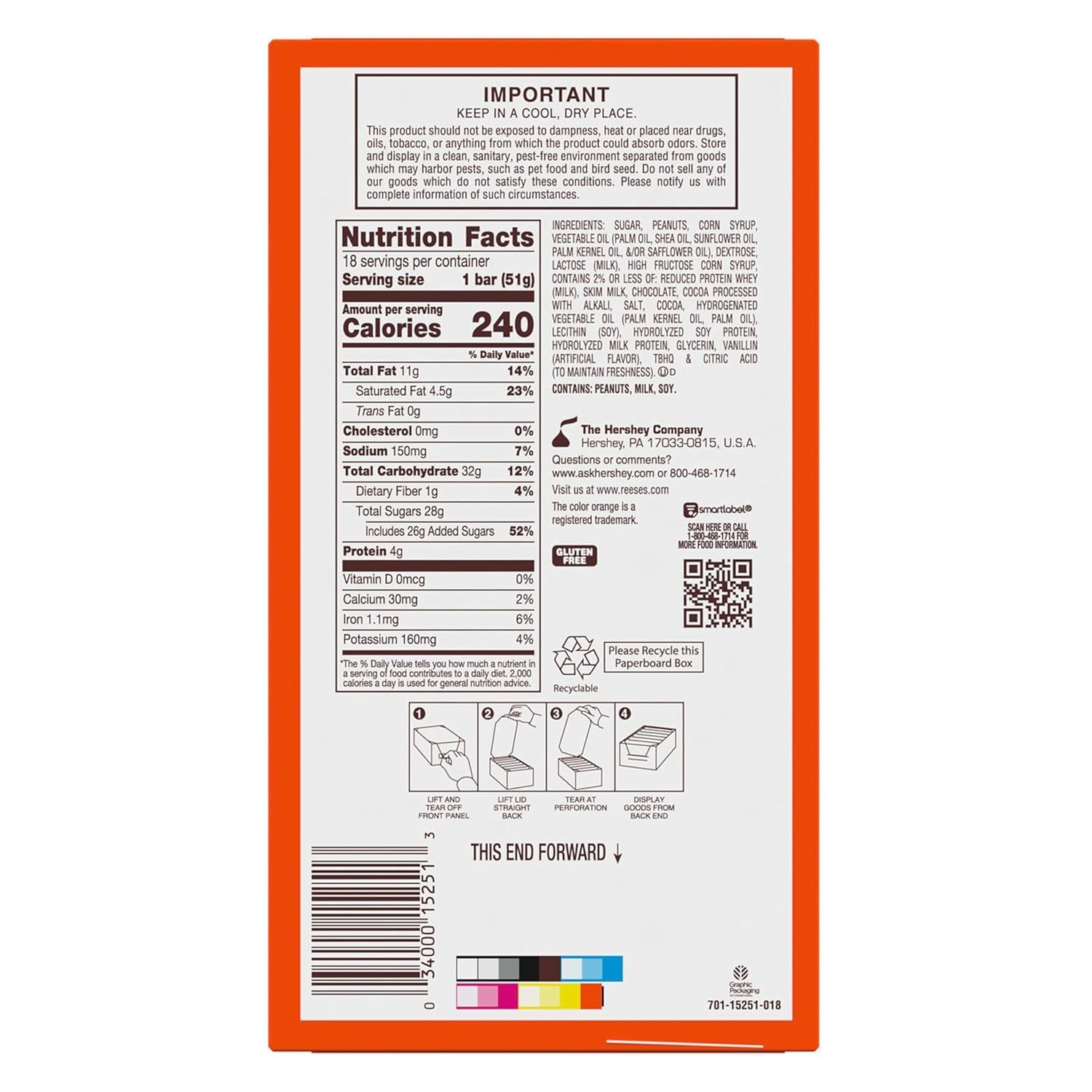 REESES FAST BREAK Milk Chocolate Peanut Butter Nougat Candy Bars 18 Pack